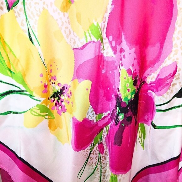 DANA BUCHMAN FUCHSIA AND YELLOW FLOWER BLOUSE W/ FLUTTER SLEEVES - SIZE XS - Picture 3 of 4